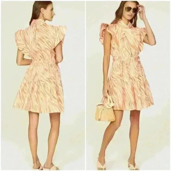Derek Lam Collective Orange Zebra Cutout Ruffle Buttons Women's Mini Dress 40 - Picture 1 of 14